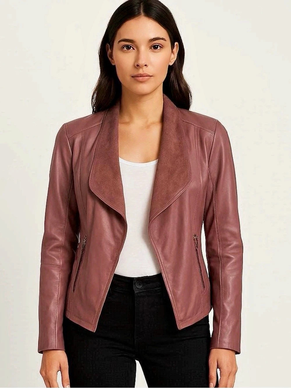Bagatelle Faux Suede Drape Front Jacket Mauve Size Small